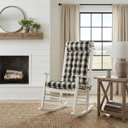 Buffalo Check Rocking Chair Cushions - Latex Foam Fill - Reversible - Black &amp; Cream