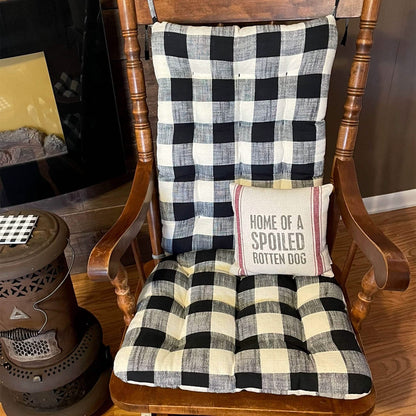 Buffalo Check Rocking Chair Cushions - Latex Foam Fill - Reversible - Black &amp; Cream
