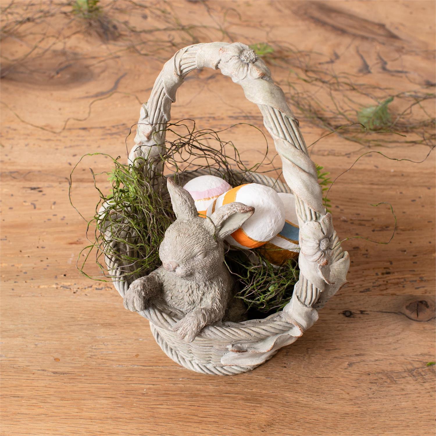 Bunny In Easter Basket Cement Finish