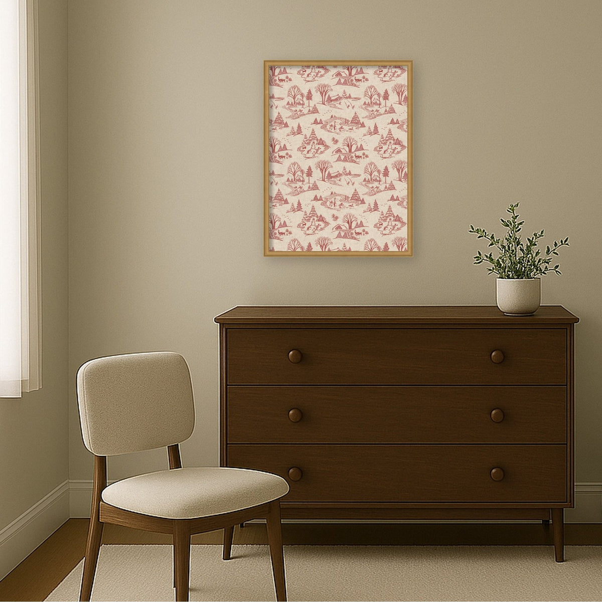 Kate and Laurel Framed Fabric Pinboard Wonderland Red Toile