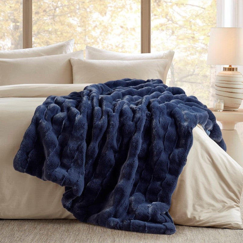 Vivienne Faux Fur Throw - Navy