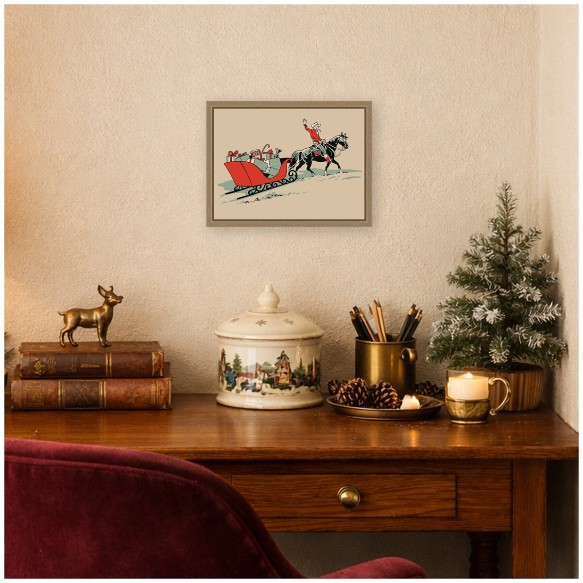 Christmas Cowboy by Megan Ryan Framed Canvas Wall Art Print