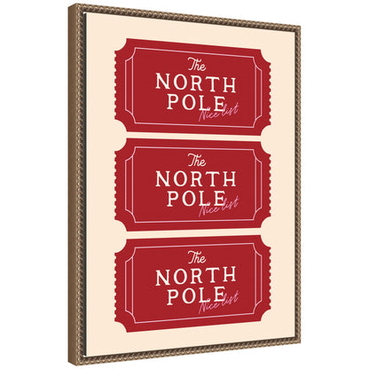 Christmas North Pole Ticket by Lucky Guava Framed Canvas Wall Art Print