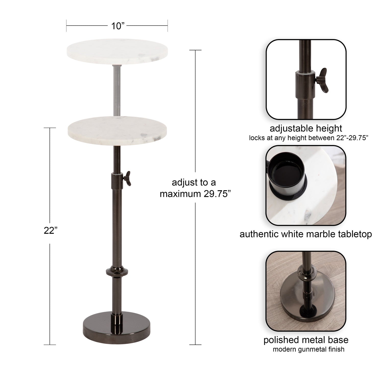Engles Adjustable Marble Table and Plant Stand