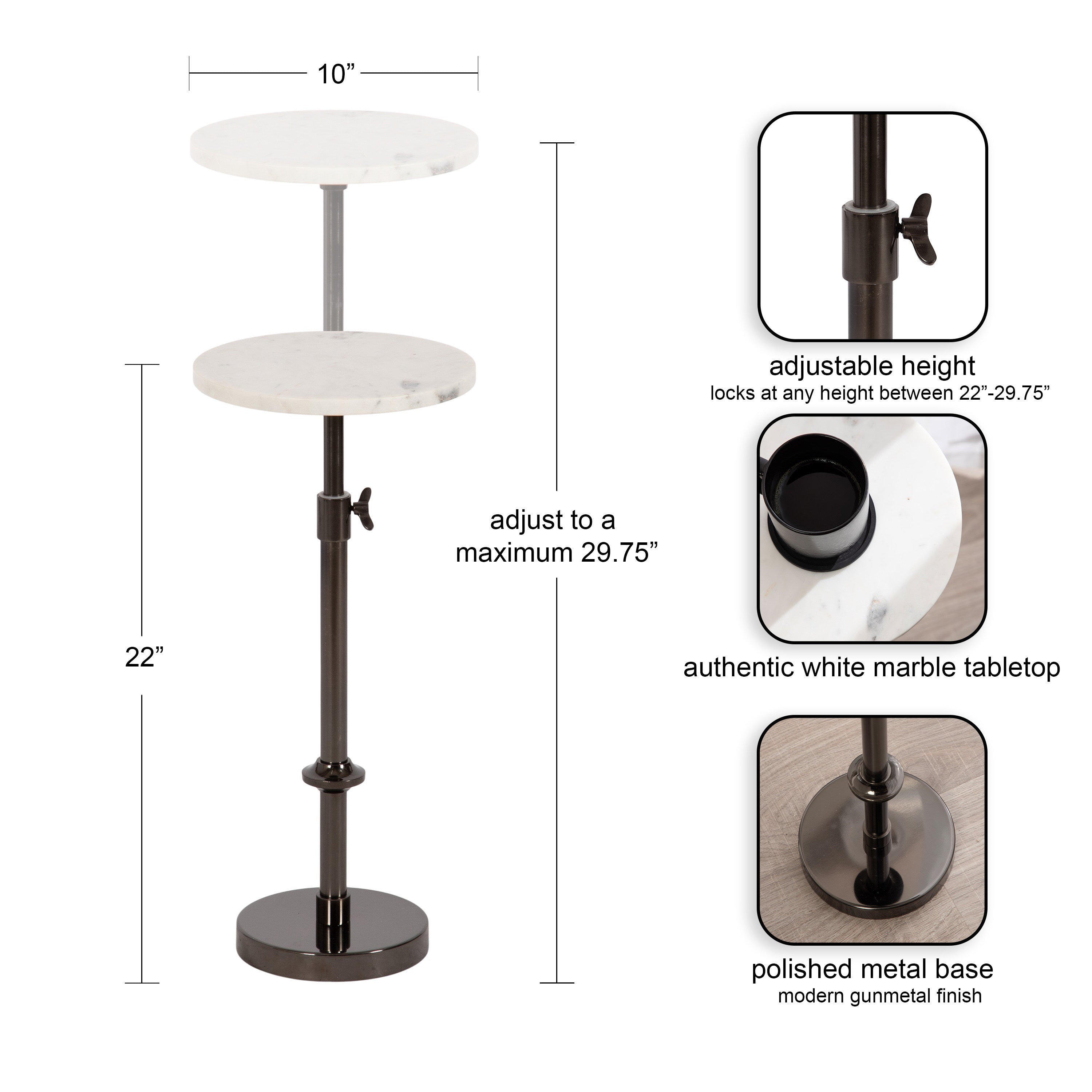 Engles Adjustable Marble Table and Plant Stand