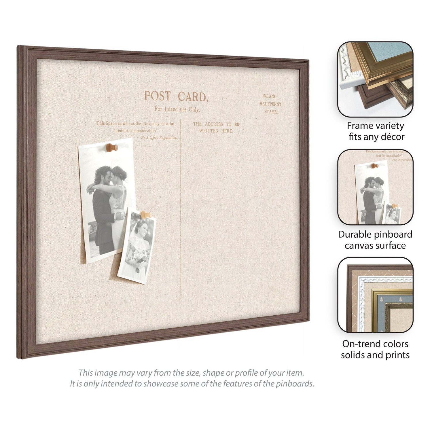 Framed Fabric Pinboard Linen Vintage Post Card Wall Organization