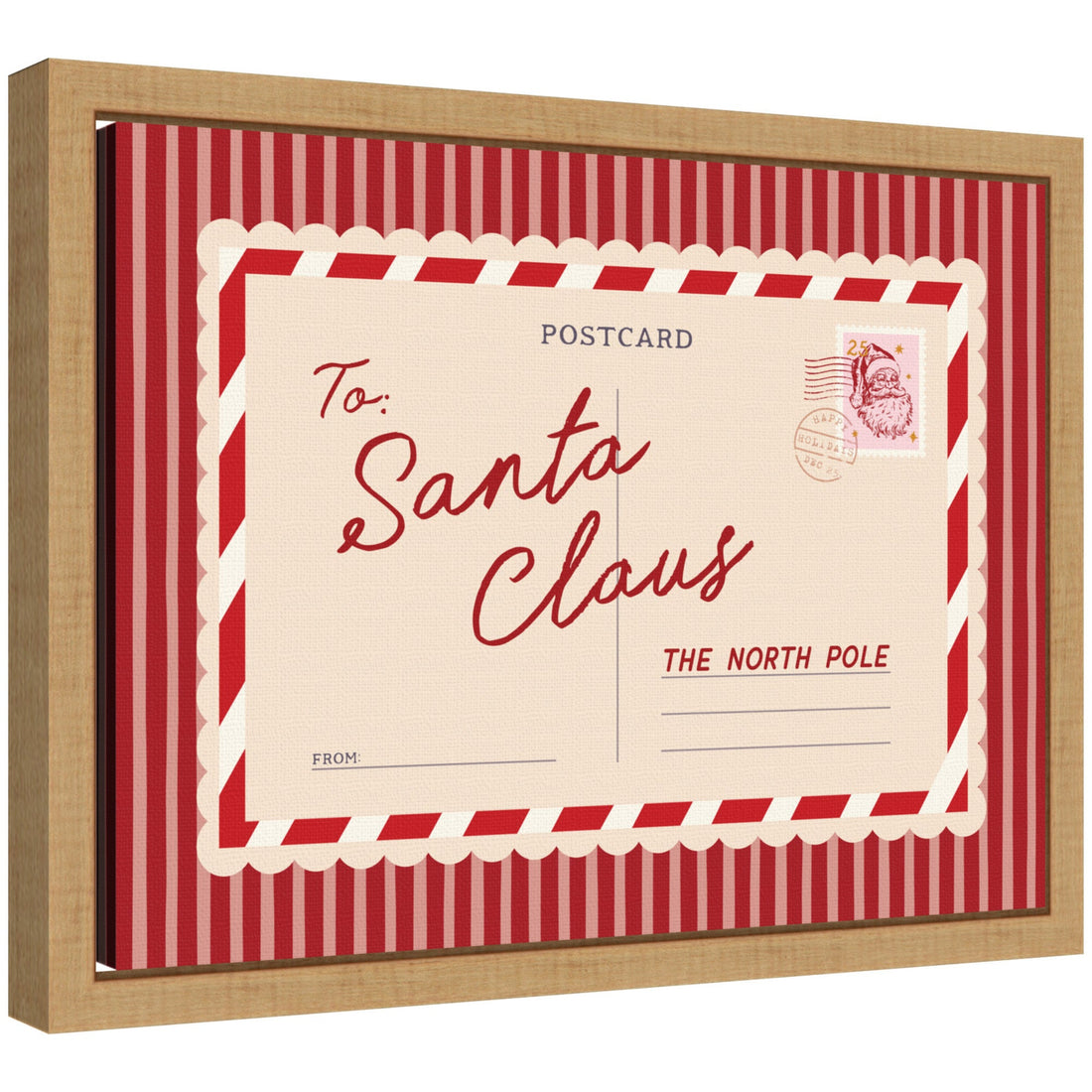 Vintage Santa Claus Postcard by Lucky Guava Framed Canvas Wall Art Print