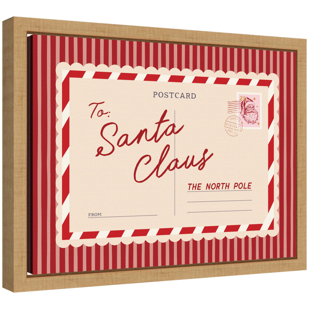 Vintage Santa Claus Postcard by Lucky Guava Framed Canvas Wall Art Print