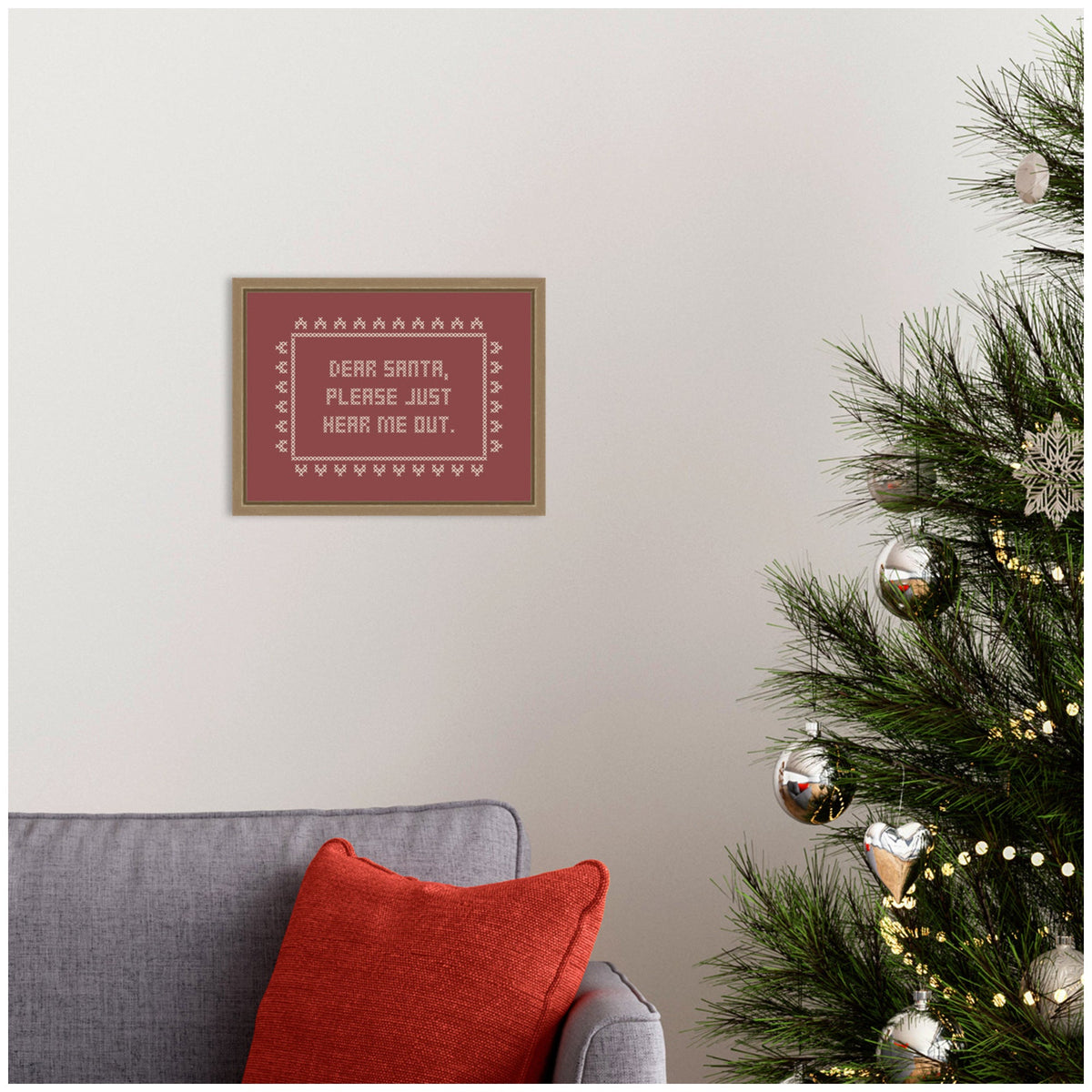 Dear Santa Cross Stitch by Kikiandnim Framed Canvas Wall Art Print