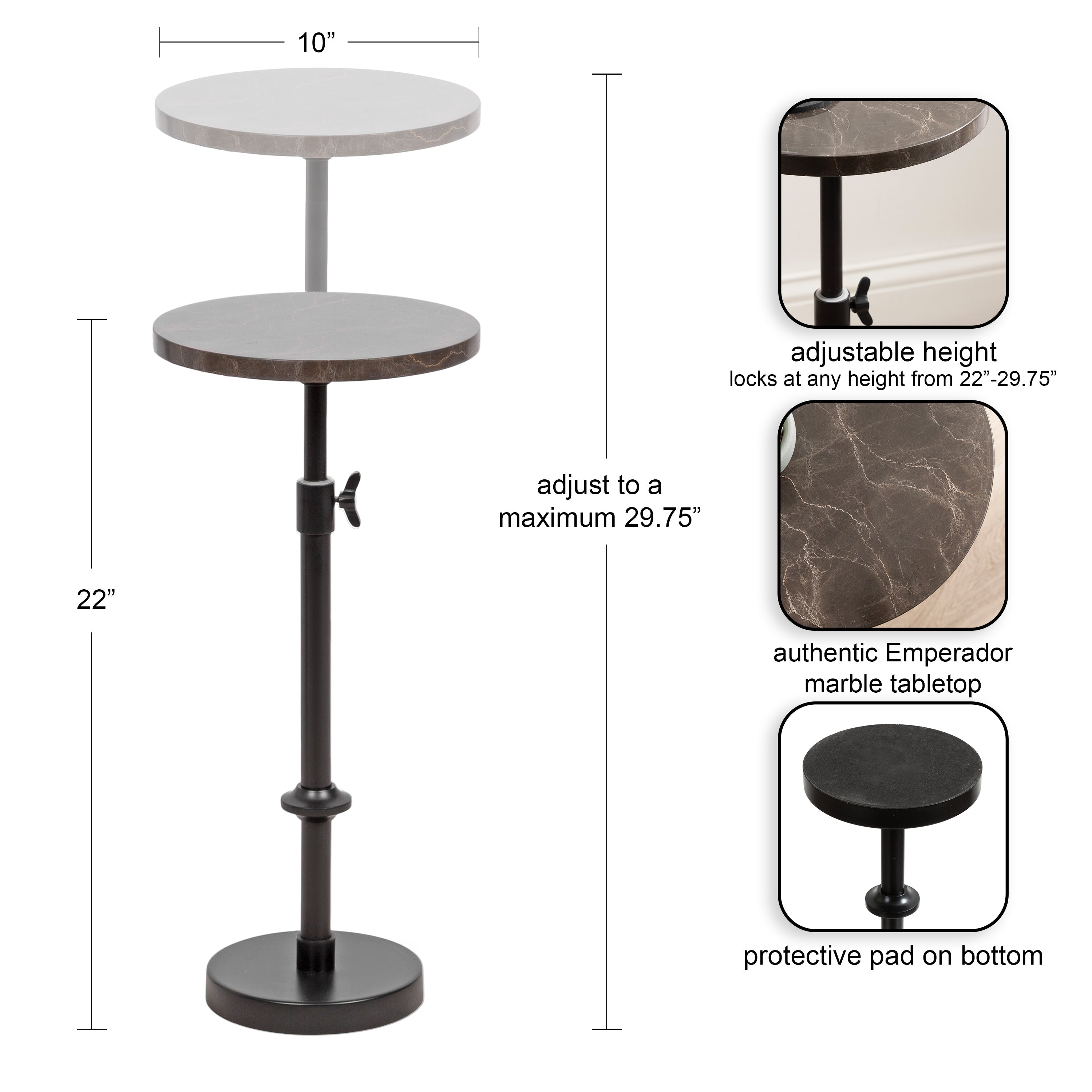 Engles Adjustable Marble Table and Plant Stand