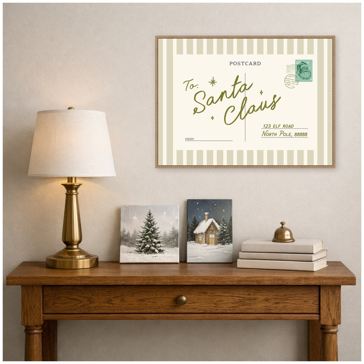 Vintage Postcard to Santa by Lucky Guava Framed Canvas Wall Art Print