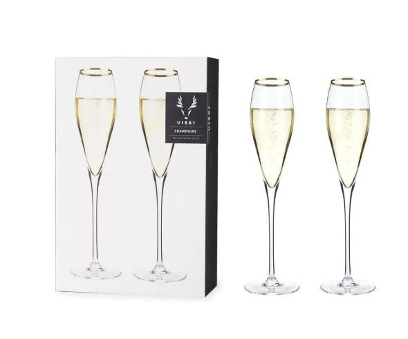 Crystal Gold-Rimmed Champagne Flutes