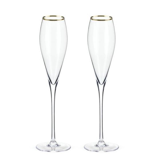 Crystal Gold-Rimmed Champagne Flutes