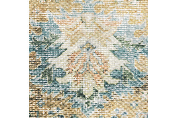 Charleston Machine Washable Rug- Blue & Gold