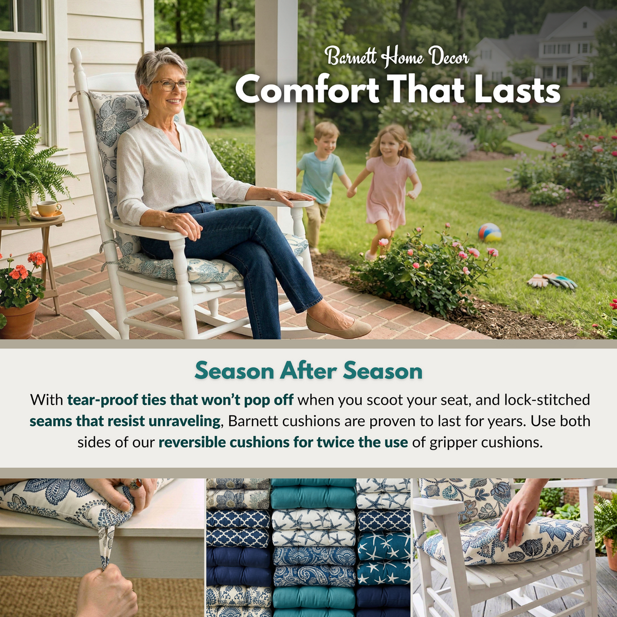 Shoreline Navy Blue Porch Rocker Cushions Latex Foam Fill