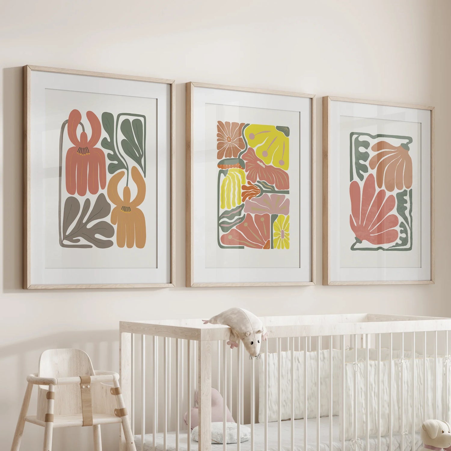 Boho Chic Botanical Decor. Set of 3 Abstract Flowers Prints
