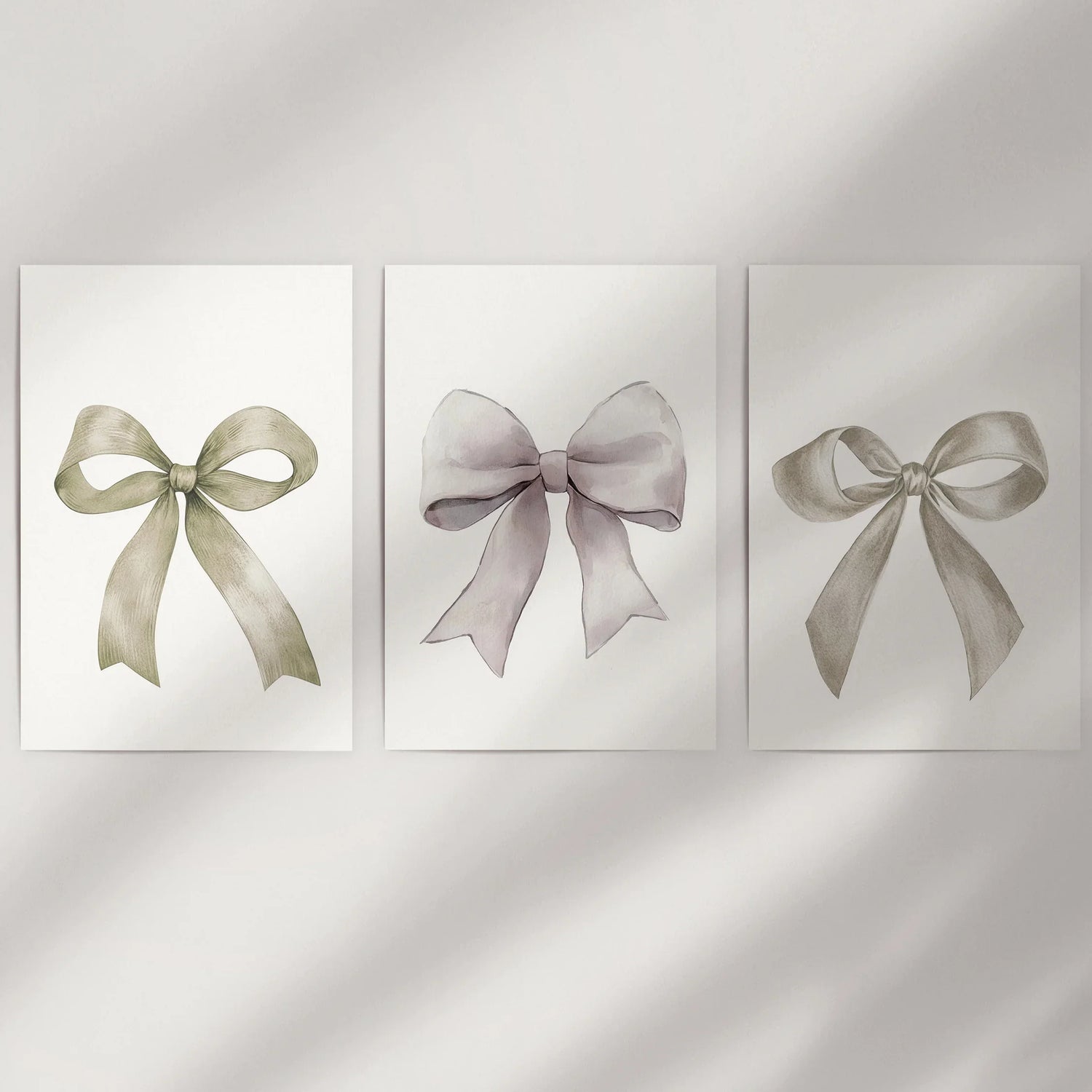 Aesthetic Bow Wall Art Set of 3. Neutral Gallery Set