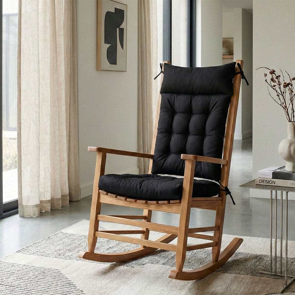 Cotton Duck Black Rocking Chair Cushions - Made in USA - 100% Cotton - Machine Washable