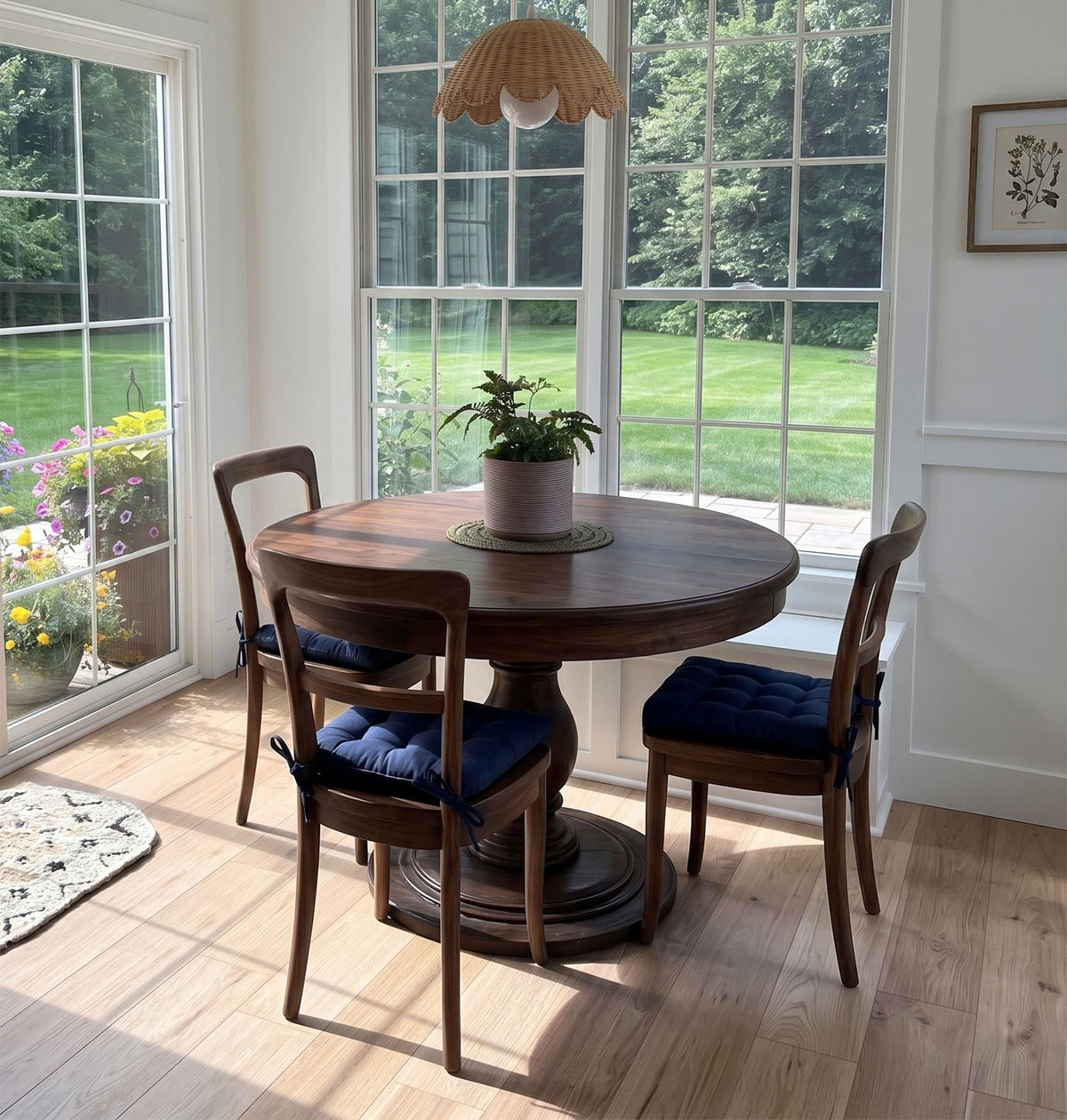 Cotton Duck Navy Blue Solid Color Dining Chair Pads  - Made in USA - 100% Cotton - Machine Washable