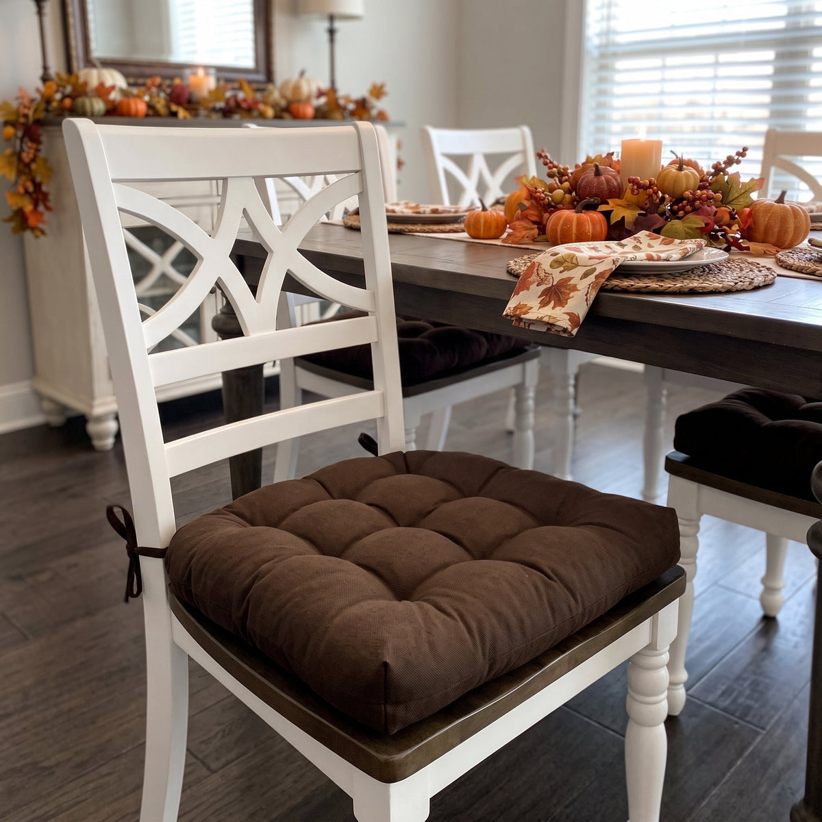 Cotton Duck Brown Solid Color Dining Chair Pads  - Made in USA - 100% Cotton - Machine Washable