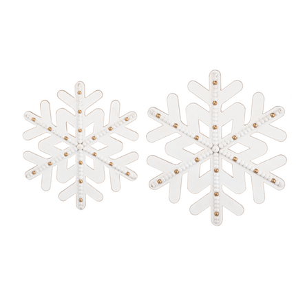 White & Gold Beaded Accent Snowflake Wall Decor (2 pc. set)