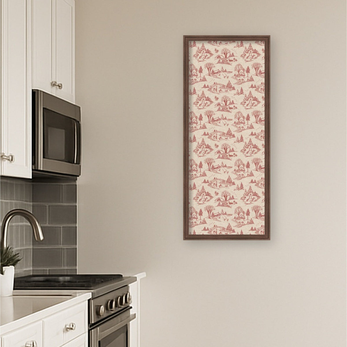 Kate and Laurel Framed Fabric Pinboard Wonderland Red Toile