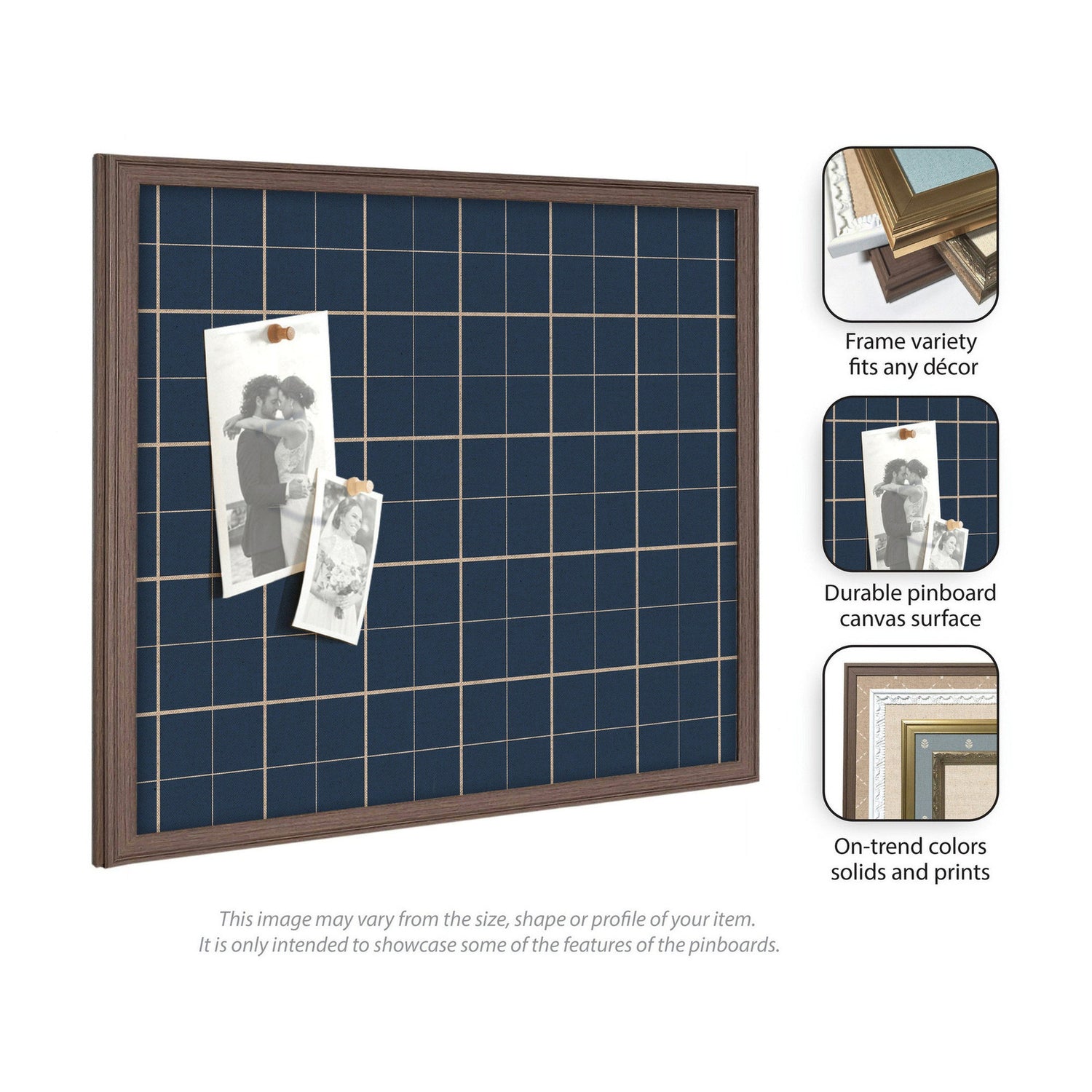 Framed Fabric Pinboard Navy Blue Plaid Wall Organization