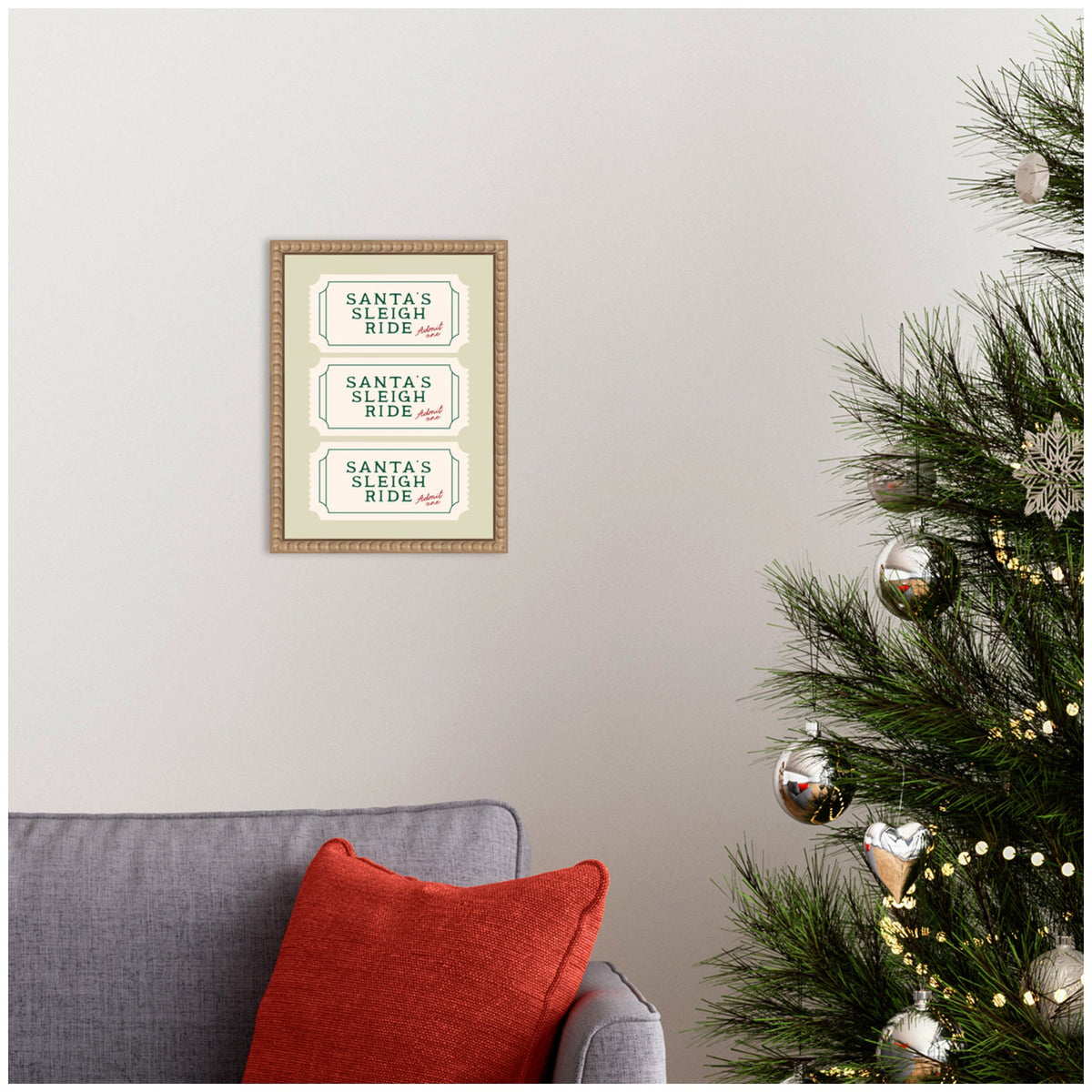 Santa Sleigh Ride Retro Ticket by Lucky Guava Framed Canvas Wall Art Print