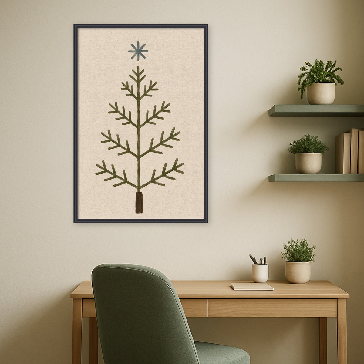 Kate and Laurel Framed Fabric Pinboard Scandi Tree Linen
