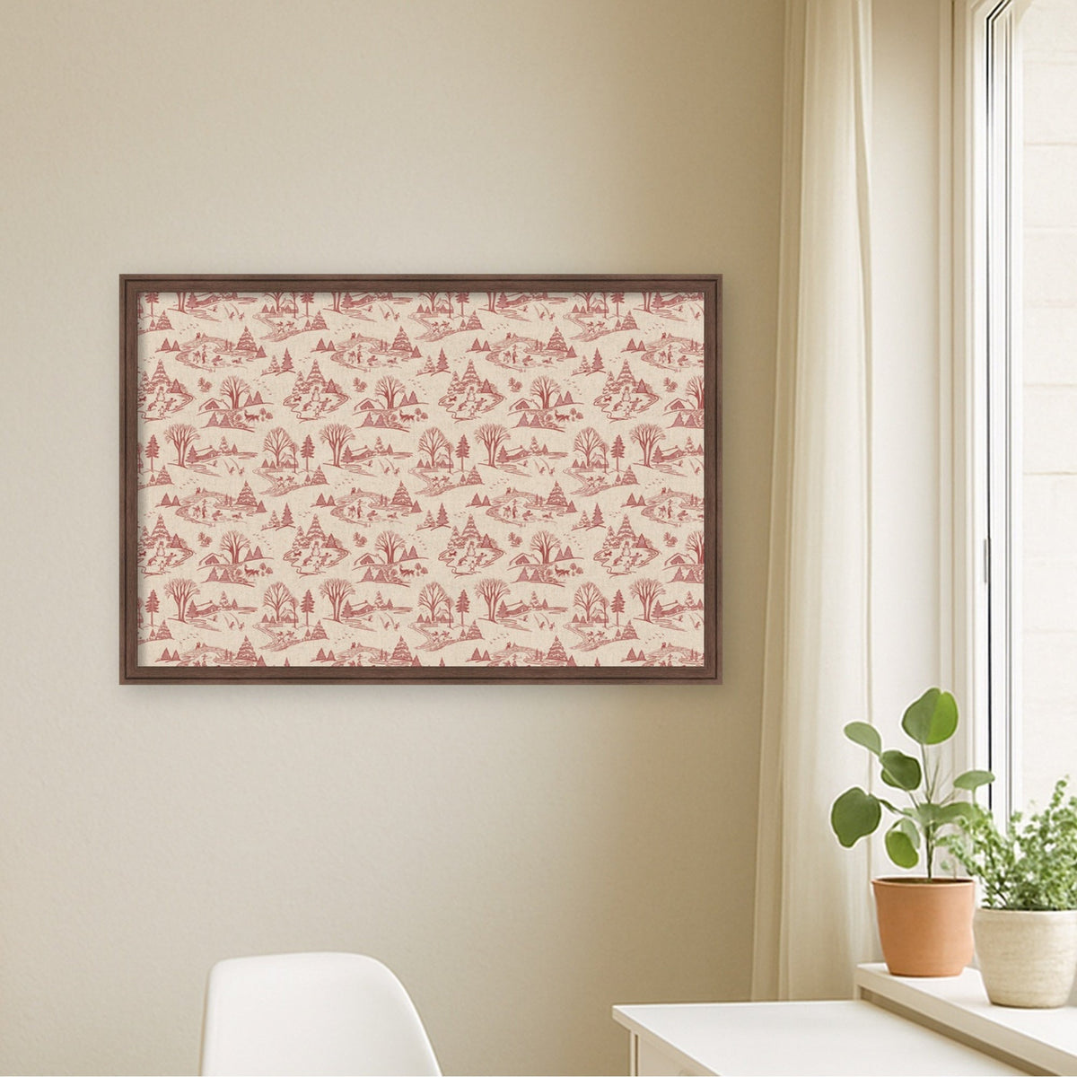 Kate and Laurel Framed Fabric Pinboard Wonderland Red Toile
