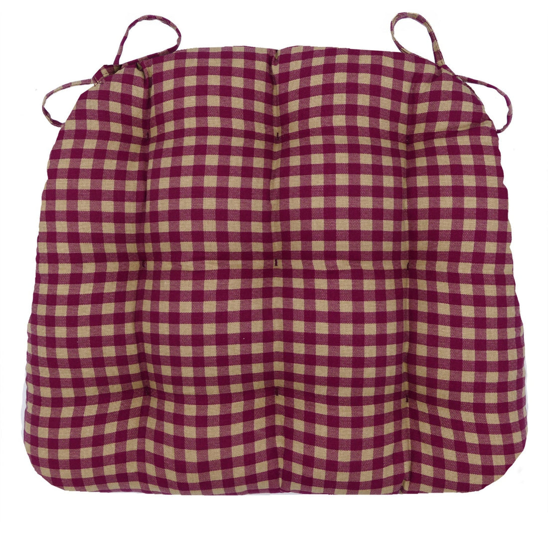 Farmhouse Check Dark Red &amp; Tan Dining Chair Pads - Made in USA - 100% Cotton - Machine Washable