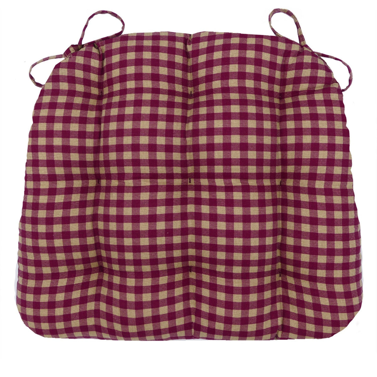 Farmhouse Check Dark Red &amp; Tan Dining Chair Pads - Made in USA - 100% Cotton - Machine Washable