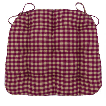 Farmhouse Check Dark Red &amp; Tan Dining Chair Pads - Made in USA - 100% Cotton - Machine Washable