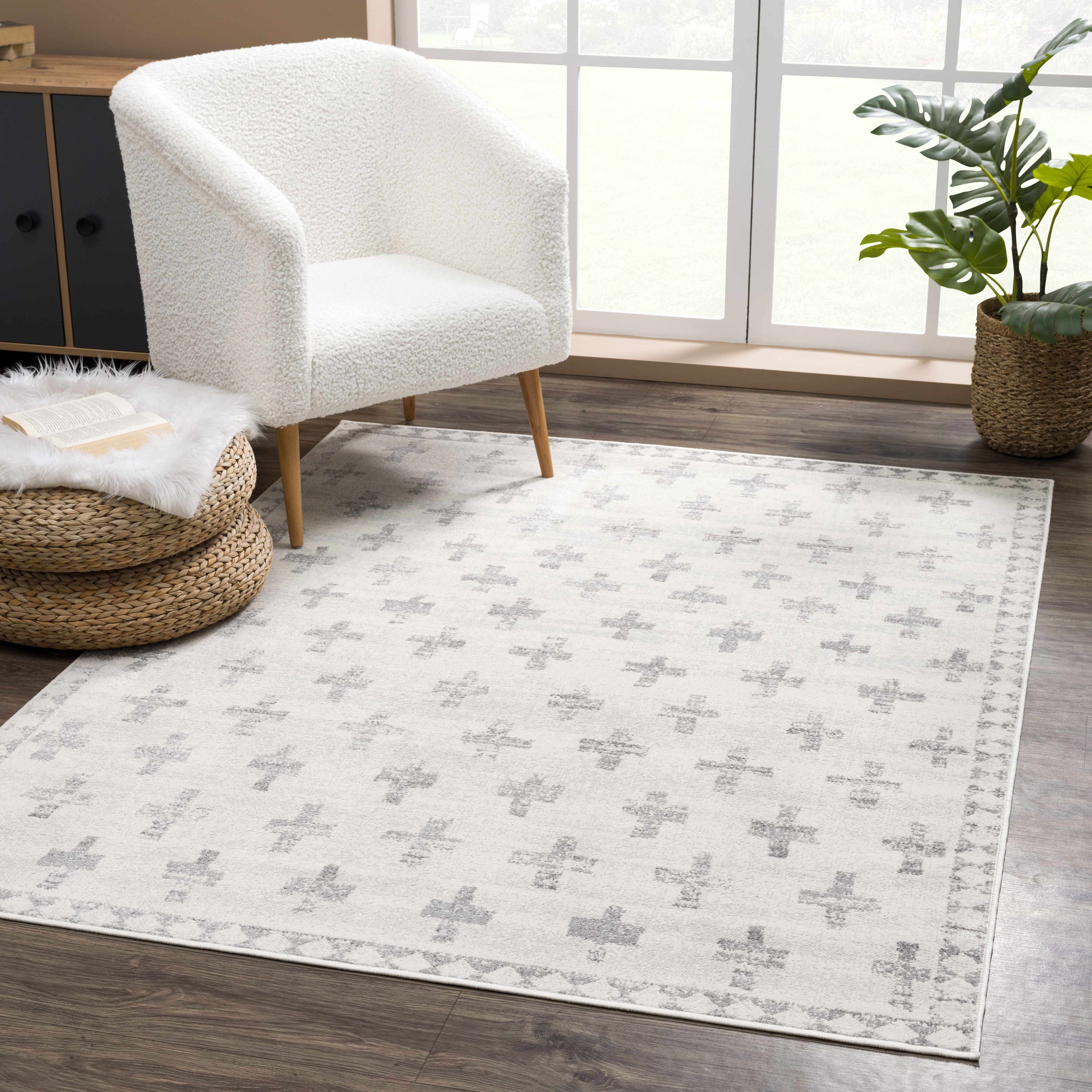 Tigris Swiss Cross Ivory&amp;Gray Area Rug
