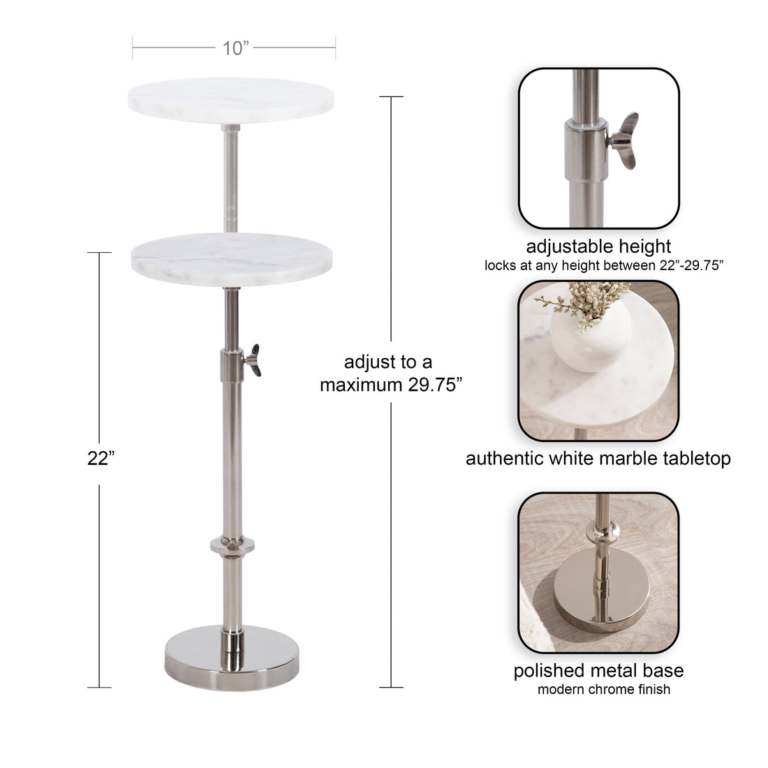 Engles Adjustable Marble Table and Plant Stand