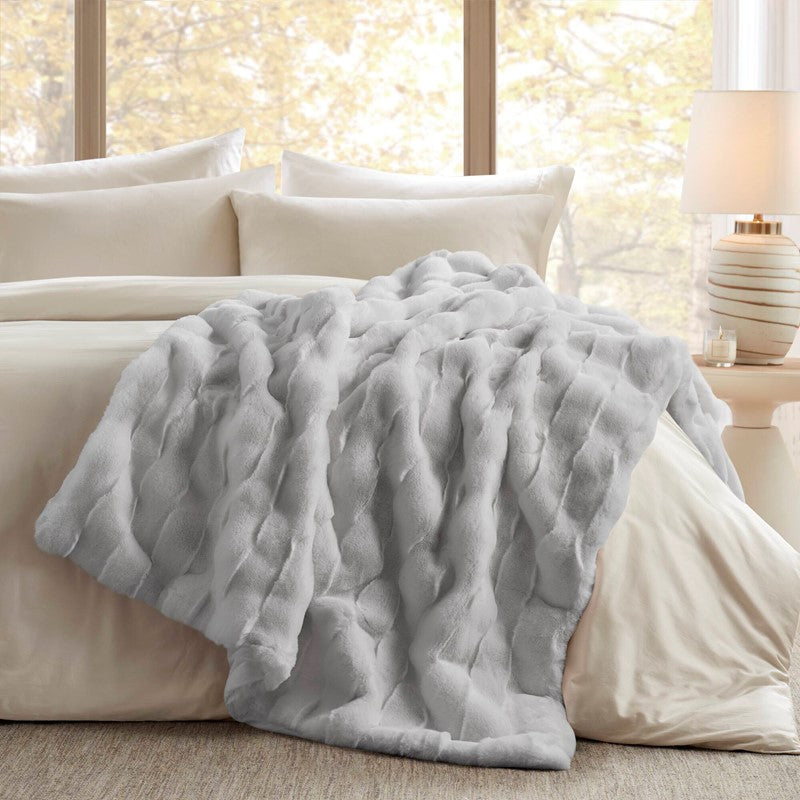 Vivienne Faux Fur Throw - Light Grey