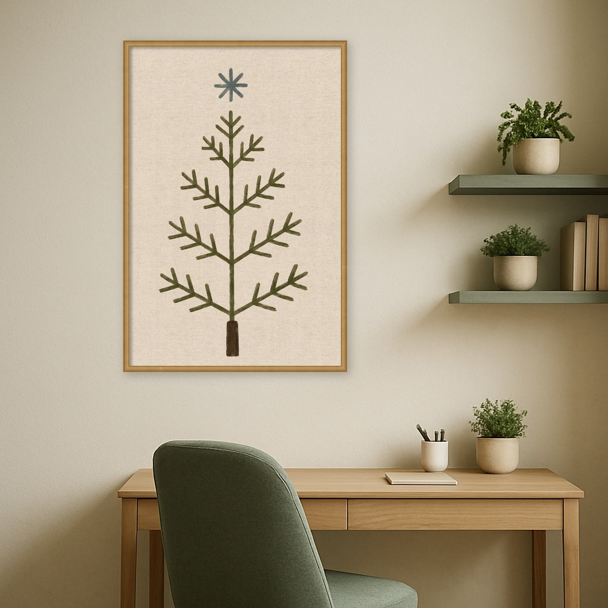 Kate and Laurel Framed Fabric Pinboard Scandi Tree Linen