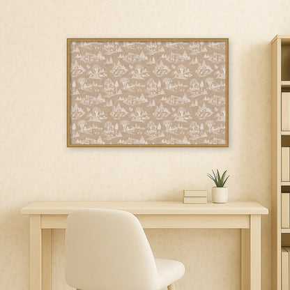 Kate and Laurel Framed Fabric Pinboard Wonderland White Toile