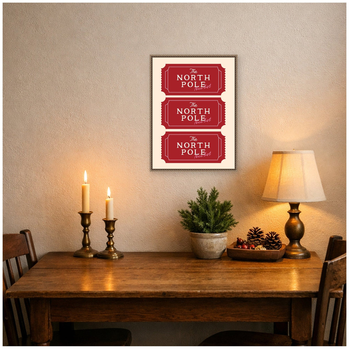 Christmas North Pole Ticket by Lucky Guava Framed Canvas Wall Art Print