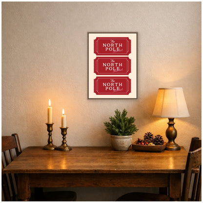 Christmas North Pole Ticket by Lucky Guava Framed Canvas Wall Art Print