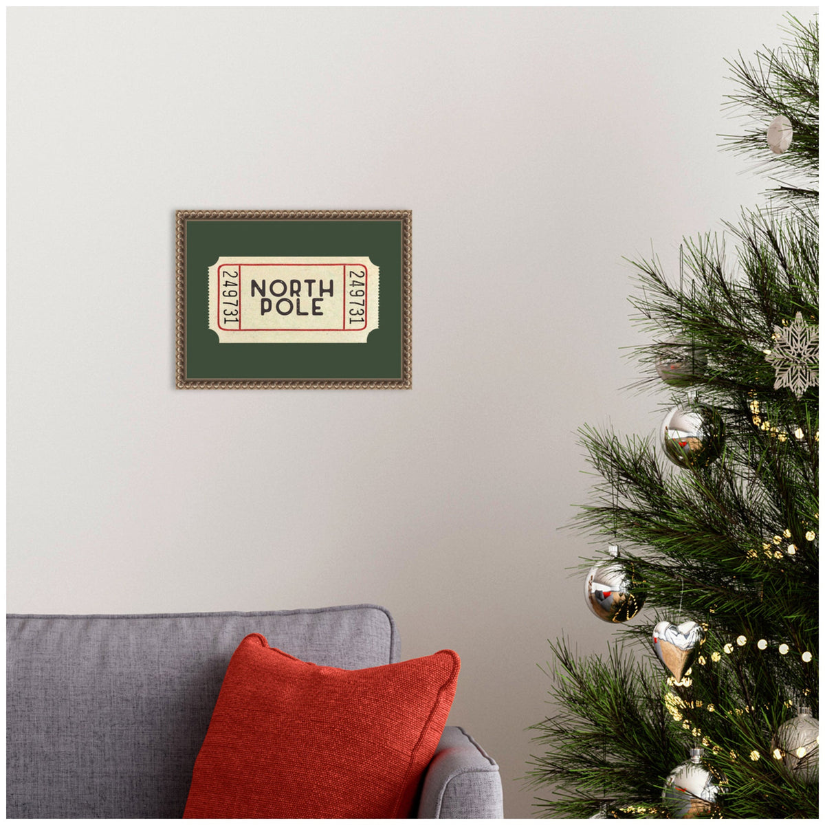North Pole Green Ticket by Kikiandnim Framed Canvas Wall Art Print