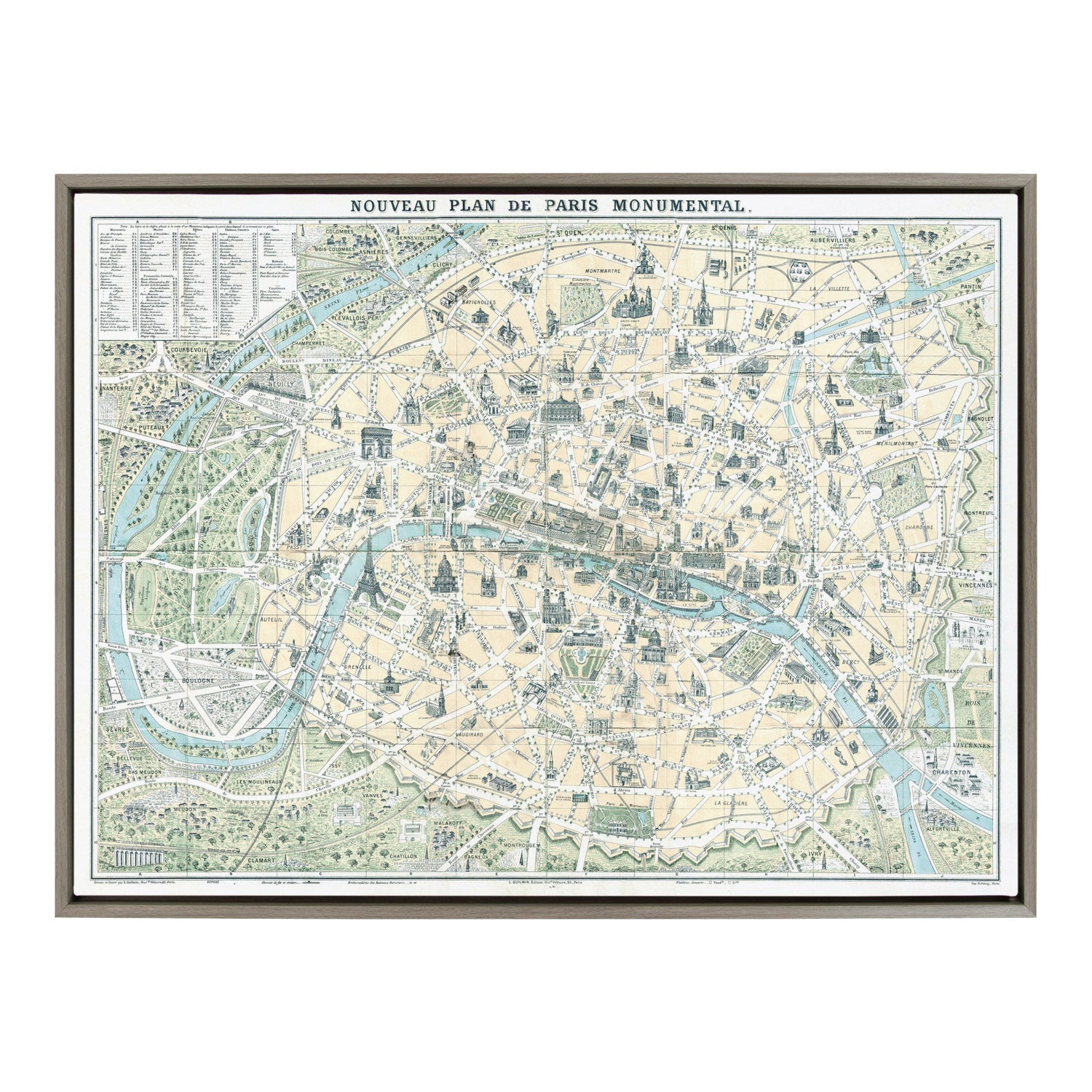 Sylvie Nouveau Plan De Paris Monumental Map Framed Canvas by Corinna Buchholz of Piddix