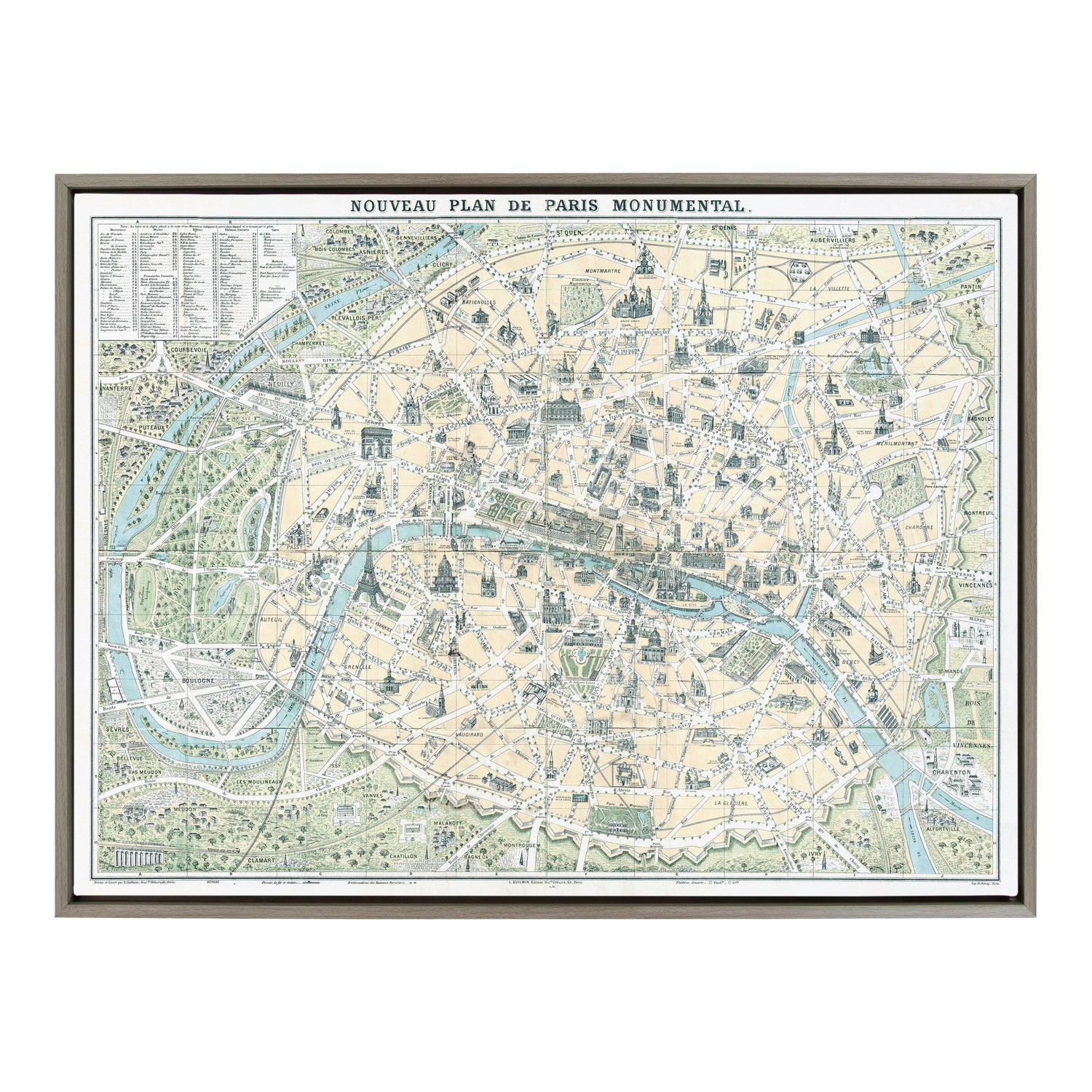 Sylvie Nouveau Plan De Paris Monumental Map Framed Canvas by Corinna Buchholz of Piddix