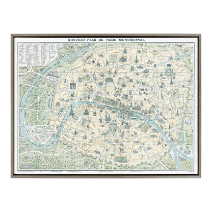 Sylvie Nouveau Plan De Paris Monumental Map Framed Canvas by Corinna Buchholz of Piddix
