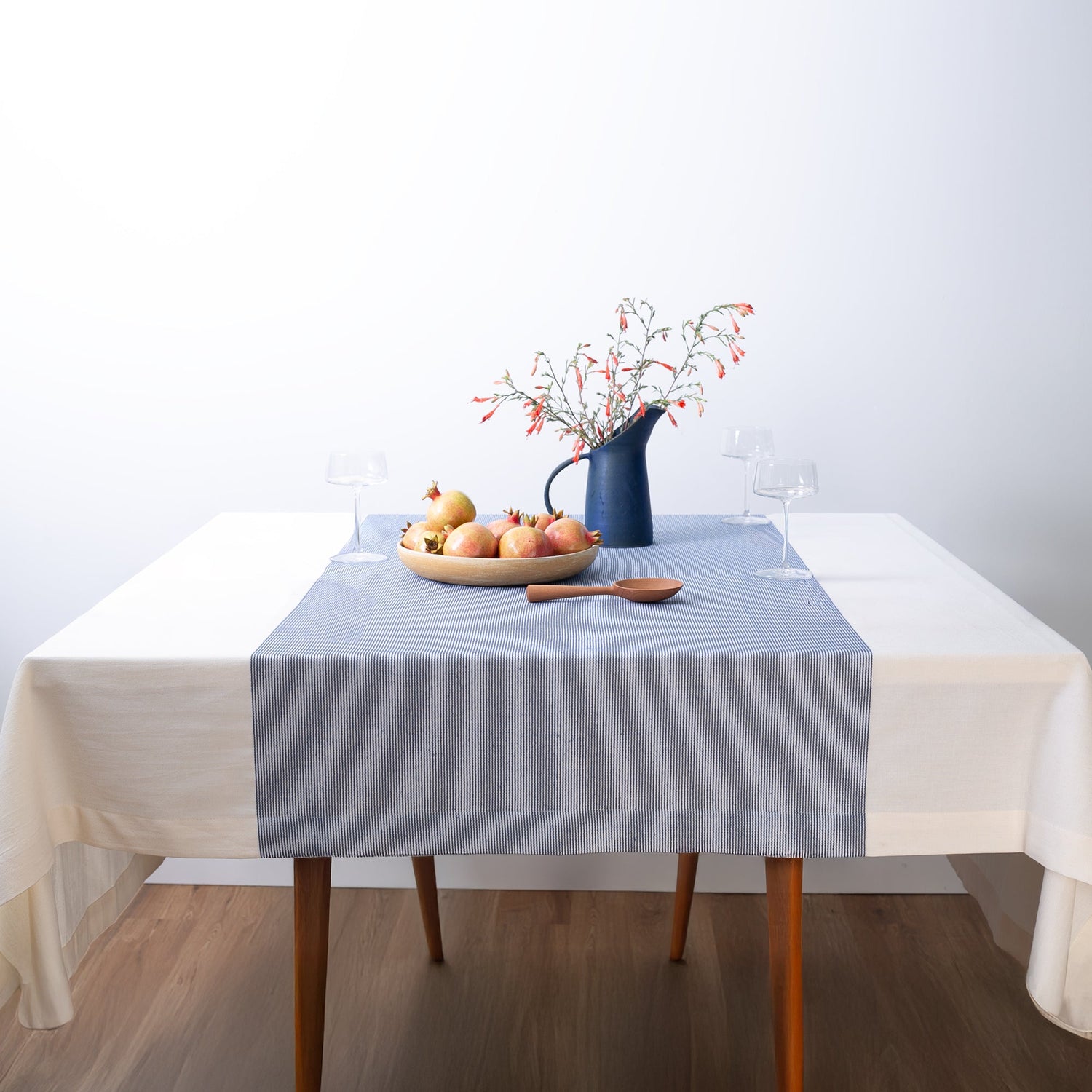 The Stripe Collection Tablecloth Natural &amp; Elderberry