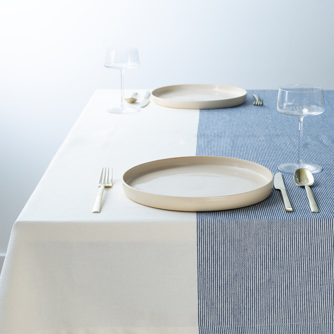 The Stripe Collection Tablecloth Natural &amp; Elderberry