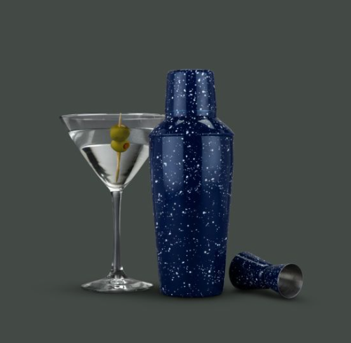 Enamel Cocktail Shaker and Jigger Set