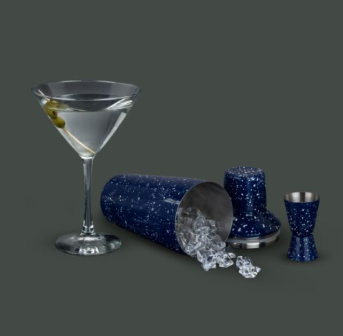 Enamel Cocktail Shaker and Jigger Set