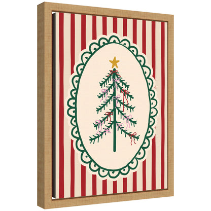 Retro Striped Christmas Tree by Lucky Guava Framed Canvas Wall Art Print