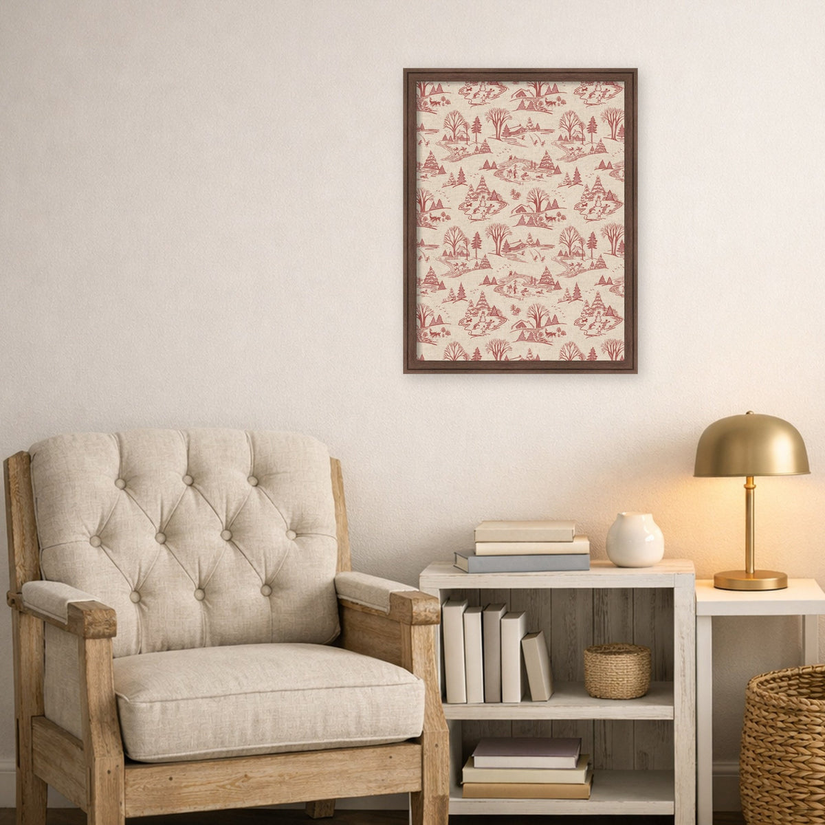 Kate and Laurel Framed Fabric Pinboard Wonderland Red Toile